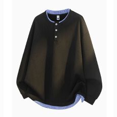 批发秋季新款假两件时尚潮牌<b class='q'>卫衣</b>男提花套头圆领宽松撞色<b class='q'>卫衣</b>男女同款