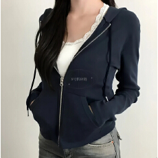 批发藏青色<b class='q'>修身</b>卫衣外套女款春季收腰紧身瑜伽服运动上衣薄款早春穿搭