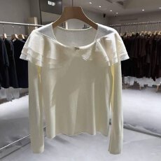 批发档口上新 2026年秋季新款女羊毛针织衫<b class='q'>荷叶边</b>领套头<b class='q'>毛衣</b>长袖上衣