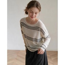 批发档口上新 2026年秋季新款女装宽松落肩圆领横<b class='q'>条纹</b><b class='q'>针织衫</b>套头毛衣