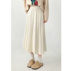 批发档口上新 2026年秋冬新款女装高腰百褶针织半身裙中长款A字显瘦