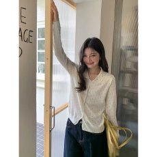 批发<b class='q'>夏</b>季新款女装针织开衫翻领波点长袖修身短款薄款百搭针织衫外套