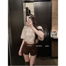 批发<b class='q'>夏</b>季新款女装宽松短款圆领套头针织衫毛绒软糯短袖上衣百搭