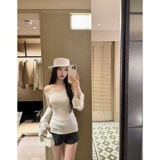 批发<b class='q'>夏</b>季新款女装修身一字肩长袖针织衫蕾丝拼接喇叭袖套头上衣