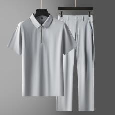批发轻奢冰丝无缝套装高品质<b class='q'>商务</b><b class='q'>休闲</b>套装男爸爸装