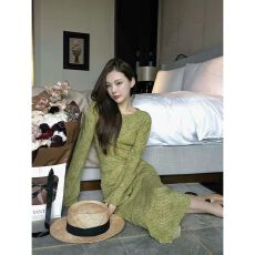 批发法式复古印花长袖<b class='q'>连衣裙</b>女2026新款夏季高级感修身显瘦气质长裙子