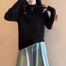 批发温柔风高级感洋气简约休闲百搭长袖通勤半高领内搭显瘦软糯针织衫
