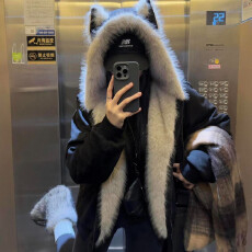 批发座山雕毛茸茸毛领棉服外套<b class='q'>男</b>女加绒加厚夹克美式冬季<b class='q'>棉衣</b>猫耳朵