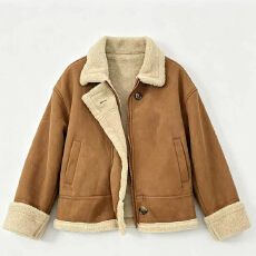 批发古麂皮绒羊羔毛外套女2026秋冬短款翻领机车服加保暖宽松<b class='q'>百搭</b>韩系