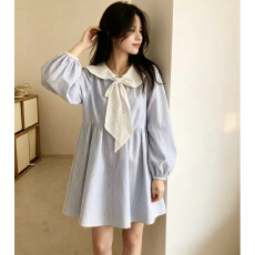 批发今年流行条纹甜美秋季新款潮ins韩版时尚显瘦<b class='q'>可爱</b>裙子女士<b class='q'>连衣裙</b>