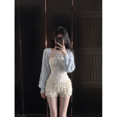 批发甜美风粉色针织开衫女早秋温柔纯欲系带短款外套气质麻花纹理坎肩