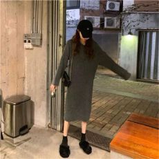 批发中长款过膝加厚毛衣裙女2026秋季新款宽松连帽打底针织<b class='q'>连衣裙</b>子女