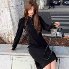 批发小个子连帽<b class='q'>连衣裙</b>女秋冬季中长款打底针织裙内搭外穿卫衣裙子