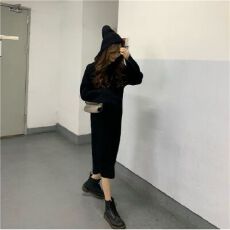 批发中长款过膝加厚毛衣裙女2026秋季新款宽松连帽打底针织<b class='q'>连衣裙</b>子女