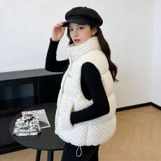 批发韩系<b class='q'>甜美</b>波点灯芯绒马甲女外穿冬保暖百搭短款无袖背心坎肩棉外套