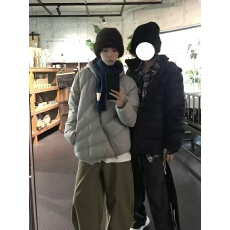 批发放射性轻量化排骨羽绒服男女款冬季斜拉链设计感棉服保暖连帽棉衣