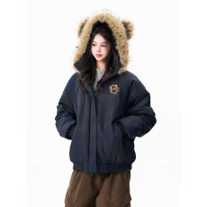 批发趣味<b class='q'>小熊</b>毛领棉服女2026款秋冬季加厚保暖棉衣外套女