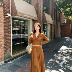 批发两件套爆款早秋秋季新款<b class='q'>套装</b>长袖上衣高腰绑带半身裙时尚垂感气质
