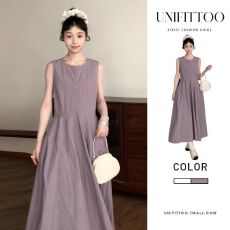 批发紫色无袖背心连衣裙女2026新款今年流行爆款小个子初夏季穿搭<b class='q'>长</b><b class='q'>裙</b>
