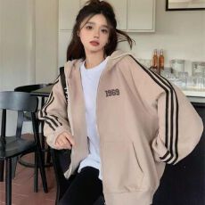 批发美式棒球撞色卫衣长袖加绒加厚复古宽松BF外套小个子上衣开衫百搭