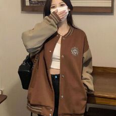 刺绣+加绒加厚，美式复古棒球服外套女冬季加厚宽松情侣夹克