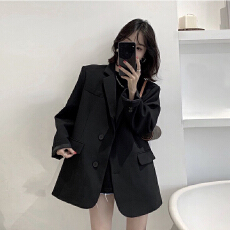 批发【原版】高级感黑色西装外套女新款韩版宽松小个子西服套装上衣