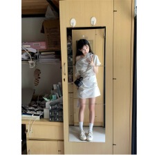 批发MLYD/定制 <b class='q'>大码</b>法式白色斜肩褶皱连衣裙女温柔风高腰显瘦A字短裙