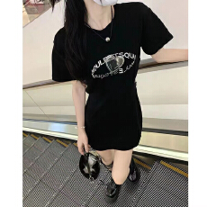 批发【原版做法】小心机黑色<b class='q'>连衣裙</b>夏季新款修身露腰辣妹短袖T恤短裙