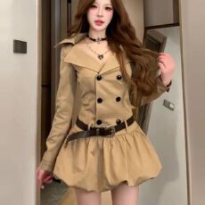批发韩系学院风美拉德长袖连衣<b class='q'>裙</b>子女早秋季2026新款收腰a字<b class='q'>花苞</b>短<b class='q'>裙</b>