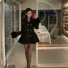 批发冬季韩系千金风名媛收腰长袖呢子大衣名媛通勤气质外穿毛呢<b class='q'>外套</b>女