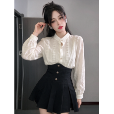 批发小个子穿搭一整套<b class='q'>泡泡袖</b>法式衬衫搭配碎花半身裙两件套装裙女秋装