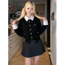 批发学院风撞色假两件连衣裙子女秋冬季韩系巨好看设计感穿搭一整套装