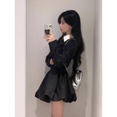 批发法式重工小香风套装女春秋新款高级感千金短外套蓬蓬连衣裙两件套