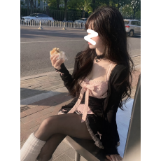 批发纯欲腰姬秋季修身显瘦纯欲风甜辣挂脖吊带开衫上衣+半身裙<b class='q'>套装</b>女