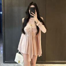 批发纯欲性感显瘦修身两件<b class='q'>套装</b>吊带背心长袖开衫