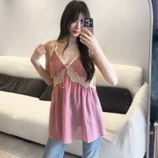 批发纯欲风蕾丝拼接吊带背心2026<b class='q'>夏</b>季性感洋气无袖上衣绝美设计感小衫