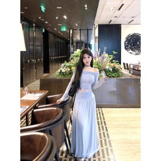 批发辣妹风气质<b class='q'>一字肩</b>长袖T恤女装早秋高腰A字裙半身裙两件套