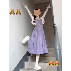 批发紫色吊带<b class='q'>连衣裙</b>子女夏季2026新款海边度假风绝美长裙套装开春穿搭