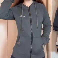 批发春秋季韩系爆款修身显瘦开衫连帽卫衣<b class='q'>女</b>洋气设计感短款拉链<b class='q'>外套</b>潮