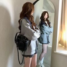 批发灰色短款拉链卫衣<b class='q'>外套</b><b class='q'>女</b>春秋<b class='q'>大</b>衣内搭早秋季连帽开衫宽松上衣穿搭