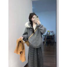 批发【德绒复合350克】美式复古可拆卸毛领开衫连帽卫衣慵懒<b class='q'>外套</b>秋冬