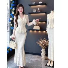 批发韩系千金风巨好看蕾丝套装裙女<b class='q'>秋冬</b>长袖v领衬衫上衣半身裙两件套