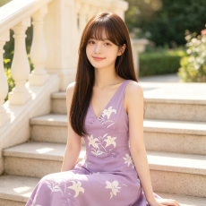 批发清新甜美浅紫色V领<b class='q'>无袖</b>长裙植物花卉印花<b class='q'>连衣裙</b> 显瘦气质