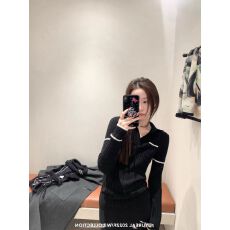 小香风撞色翻领长袖修身套头毛针织衫 显瘦气质通勤
