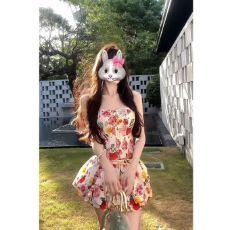 批发辣妹风抹胸无袖碎花短款时尚<b class='q'>套装</b> 显瘦气质