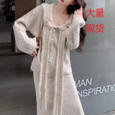 批发法式温柔风气质针织少女套装2026秋季新款海军领上衣半身裙两件套