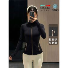 批发lulu春夏4.0金拉链磨毛立领女速干弹力<b class='q'>修身</b>运动夹克瑜伽服外套