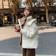 批发韩系短款连帽面包棉服女2026年冬季新款韩系氛围感外套