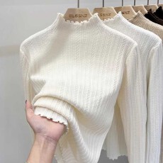 批发木耳边仿羊绒针织衫女春季<b class='q'>秋冬</b>百搭半高领正肩修身毛衣内搭打底衫