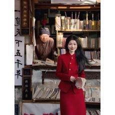 批发秋冬季新款红色订<b class='q'>婚礼</b>裙<b class='q'>敬酒</b><b class='q'>服</b>新娘回门小香风毛呢半身裙套装女